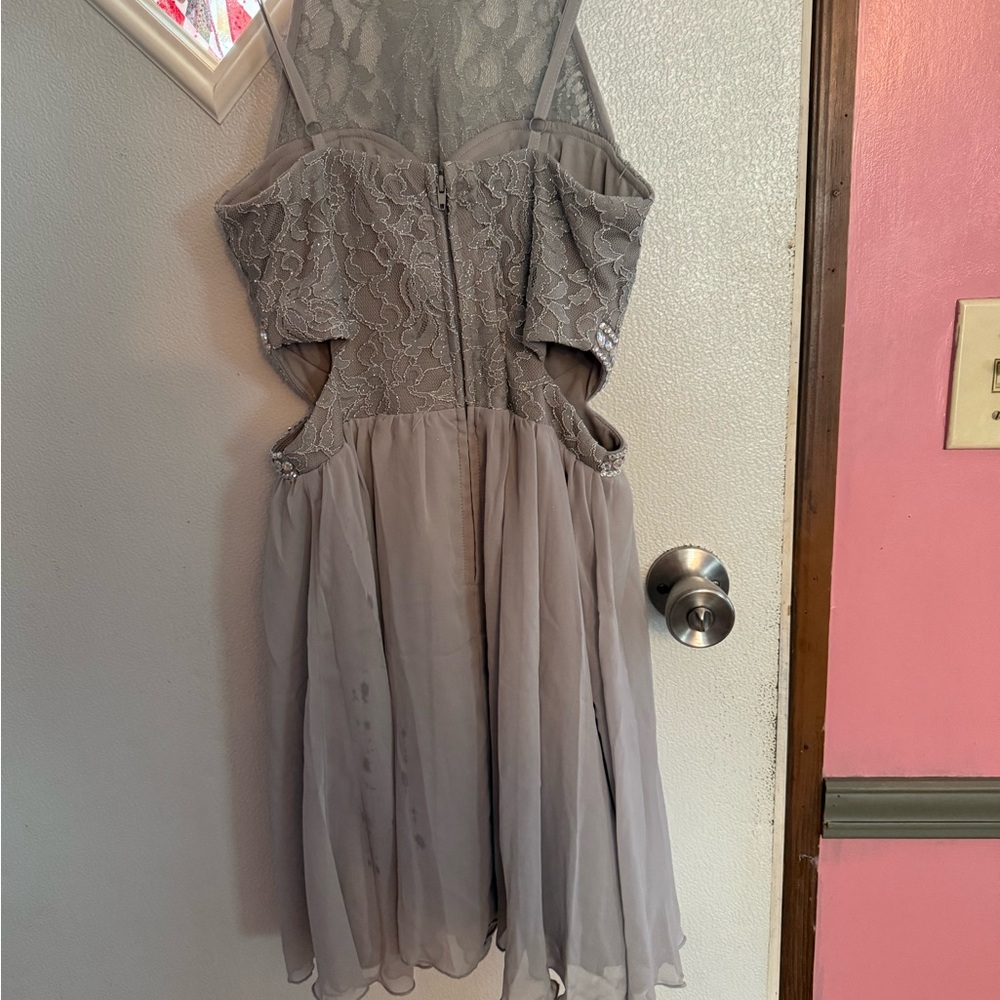 Elegant Gray Lace Kids DressSilver Prom Dress
